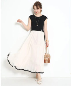 JUSGLITTY(ジャスグリッティー)楊柳プリーツスカートドッキングニットワンピース