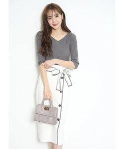 Rirandture(リランドチュール)6分袖配色ラインタイトニットアップ