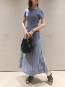 SNIDEL(スナイデル)【ONLINE限定】ストライプシアーニットワンピース