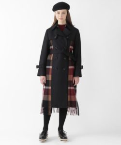 BLUE LABEL CRESTBRIDGE  クレストブリッジチェックフリンジフラノウールトレンチコート