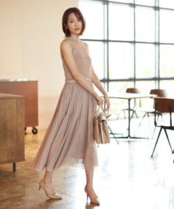 アナイ  シアーリブプリーツドッキングワンピース